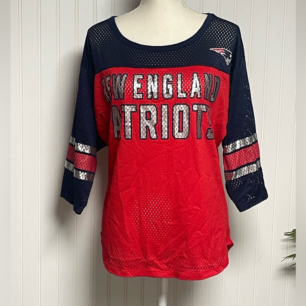 NFL New England Patriots‎ Mesh Graphic Red Navy Jersey Top Women’s Large